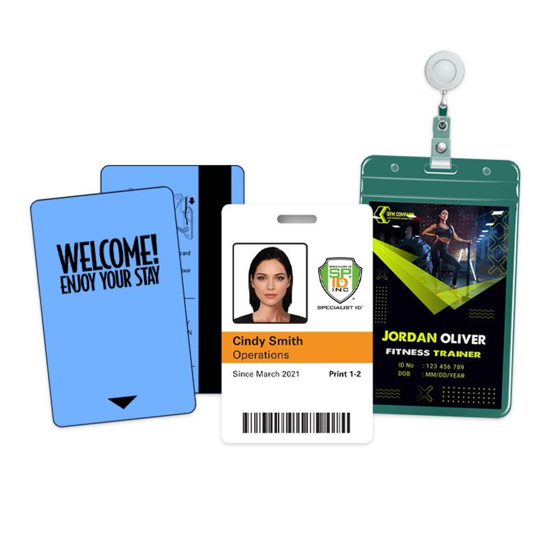 Key cards examples, Hotel keys, identification card, membership ID card